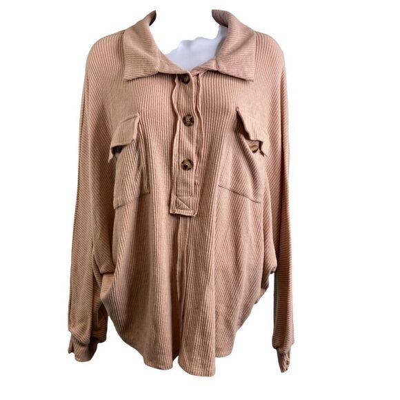 Andree by Unit Women's Slouchy Oversized Collared Henley Size S Cozy Flowy Comfy - Picture 1 of 12